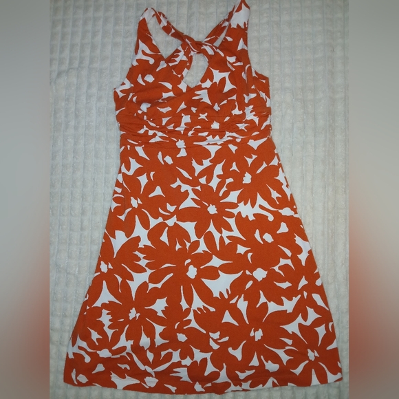 Tommy Bahama Orange and White Floral Mini Dress Sz S EEUC - Picture 1 of 4